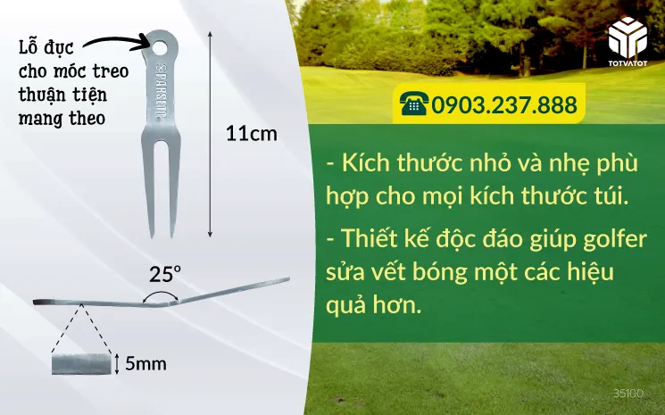 Nĩa sửa Green 11cm - Metal divot tool